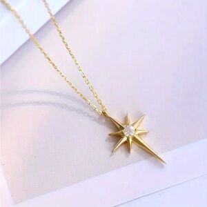 Star necklace for women or girls cross gold tone rhinestone cz pretty 16” 17”
